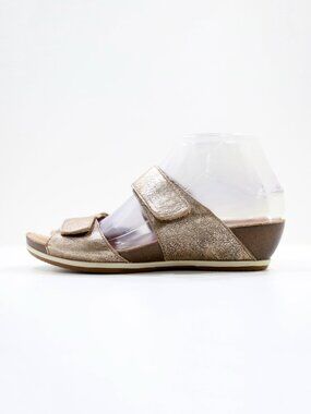 Dansko Vienna Gold Leather 1.5" Wedge Heel Adjustable Slide Sandals - 6.5/EU 37